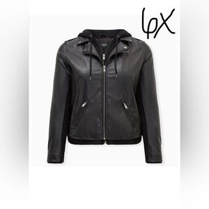 Torrid 6x Black Leather Jacket with Hoodie